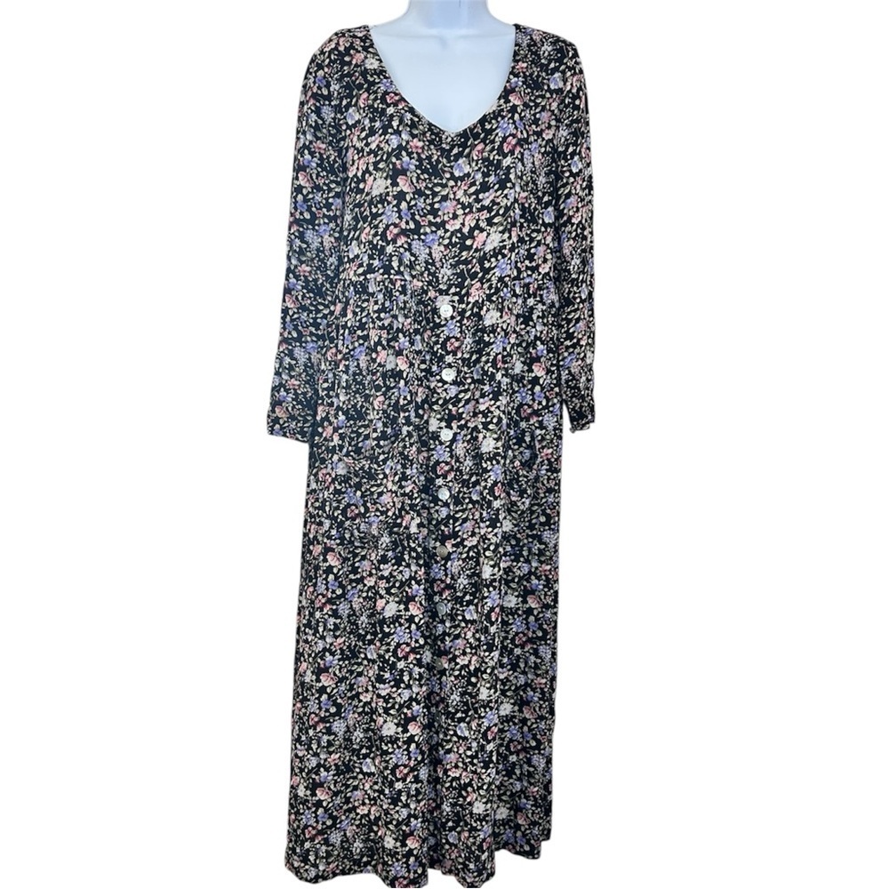 Robbie Bee Vintage 90s Floral Long Sleeve Maxi Dress Size 8 Cottagecore Grunge
